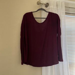 Purple long sleeve top with cross cross back